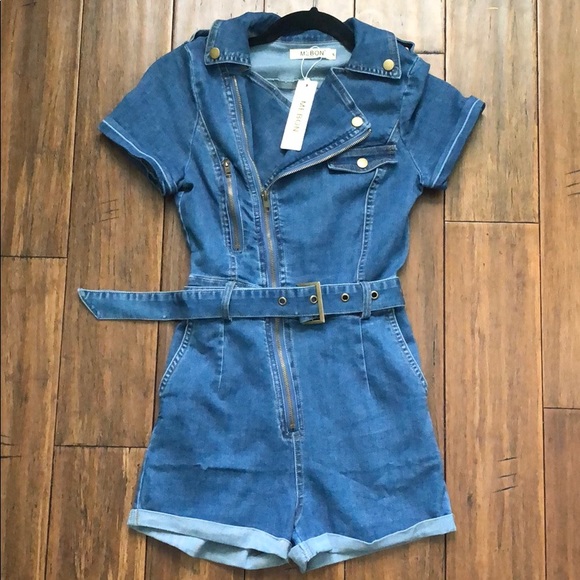 Let’s Motor Denim Romper - Medium Blue Wash - Picture 5 of 6